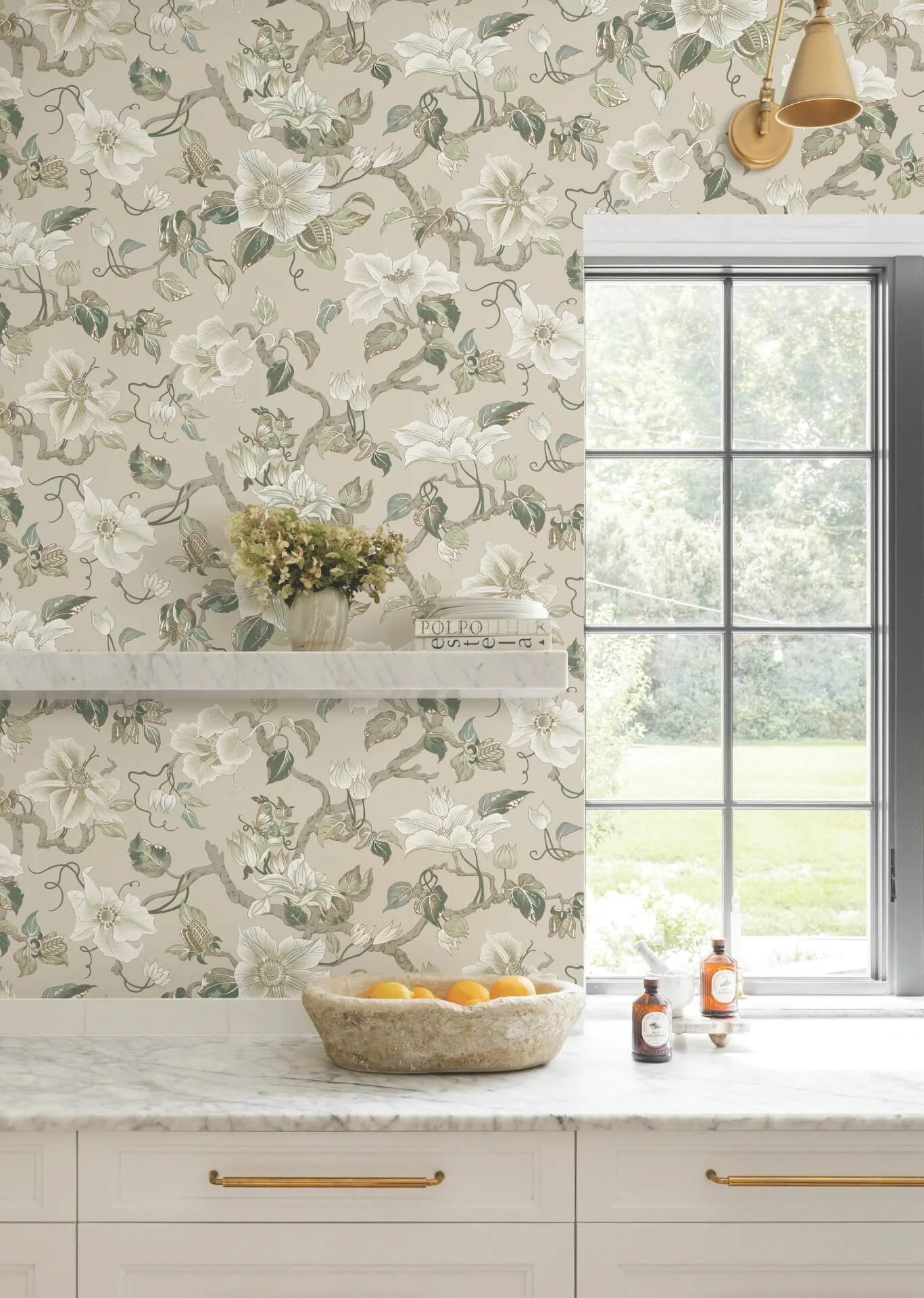 Ronald Redding Marguerite Vine - Taupe Wallpaper | Buy Online Ronald Redding Marguerite Vine wallpaper, color Taupe, SKU GT4516