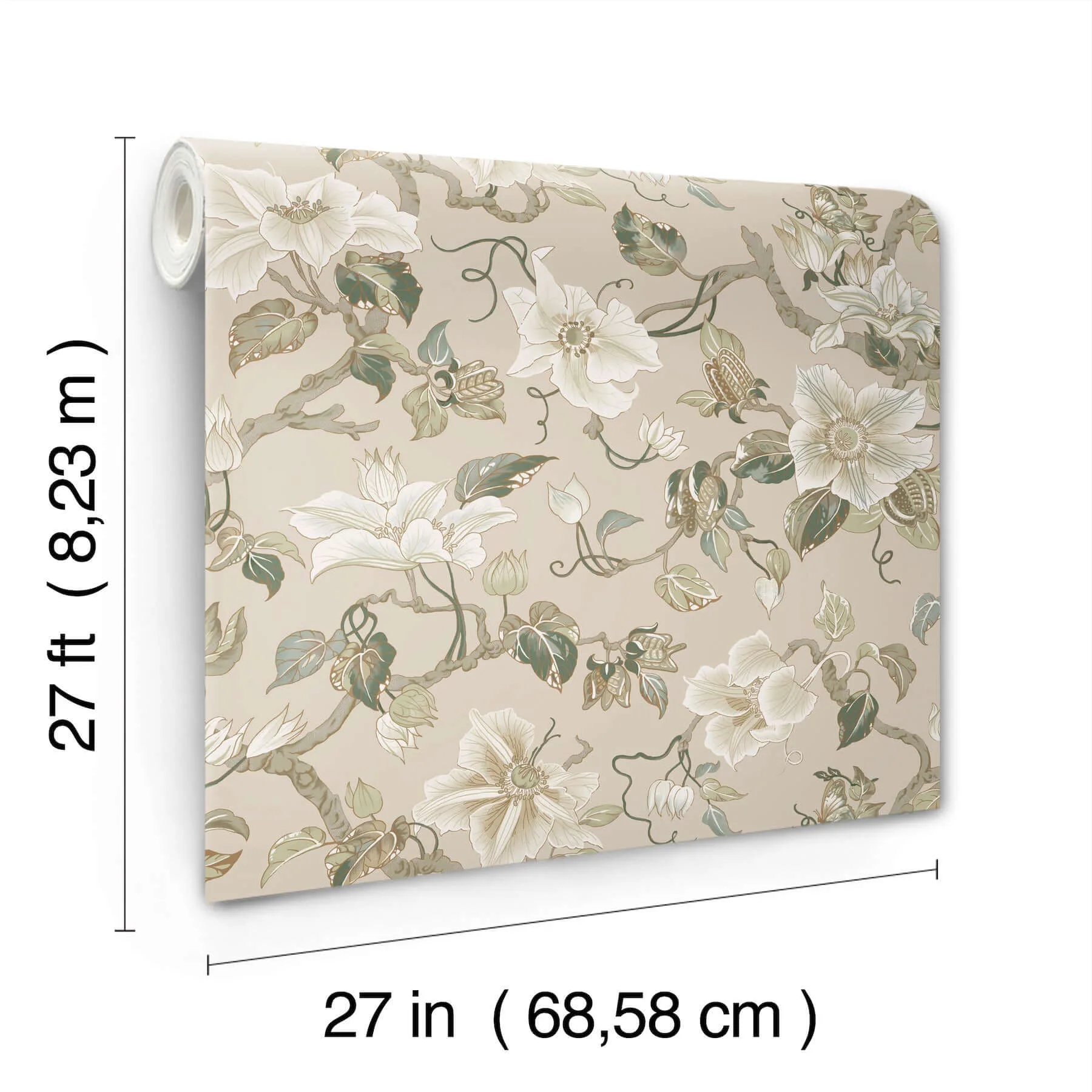 Ronald Redding Marguerite Vine - Taupe Wallpaper | Buy Online Ronald Redding Marguerite Vine wallpaper, color Taupe, SKU GT4516