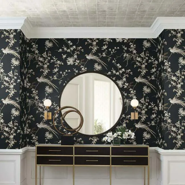 Ronald Redding Metal Leaf Squares - Black Wallpaper | Buy Online Ronald Redding Metal Leaf Squares wallpaper, color Black, SKU KT2101