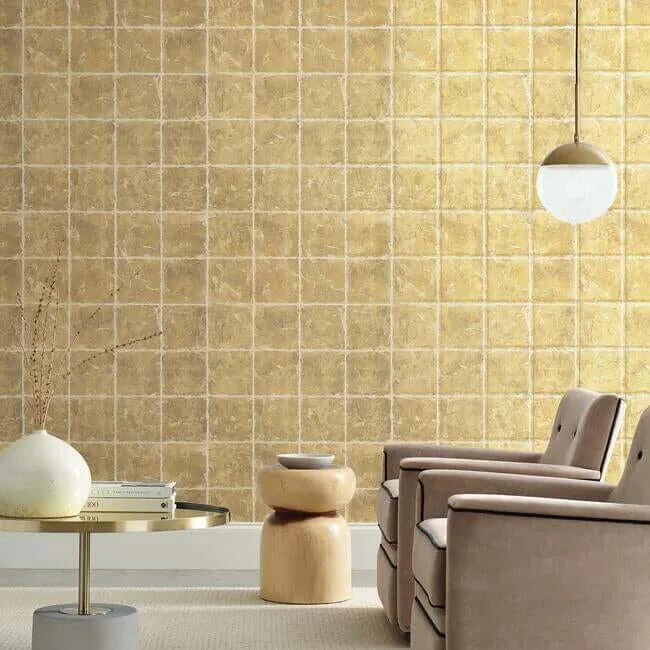 Ronald Redding Metal Leaf Squares - Gold Wallpaper | Buy Online Ronald Redding Metal Leaf Squares wallpaper, color Gold, SKU KT2102