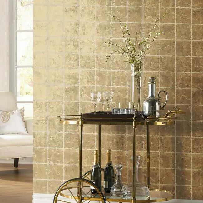 Ronald Redding Metal Leaf Squares - Gold Wallpaper | Buy Online Ronald Redding Metal Leaf Squares wallpaper, color Gold, SKU KT2102