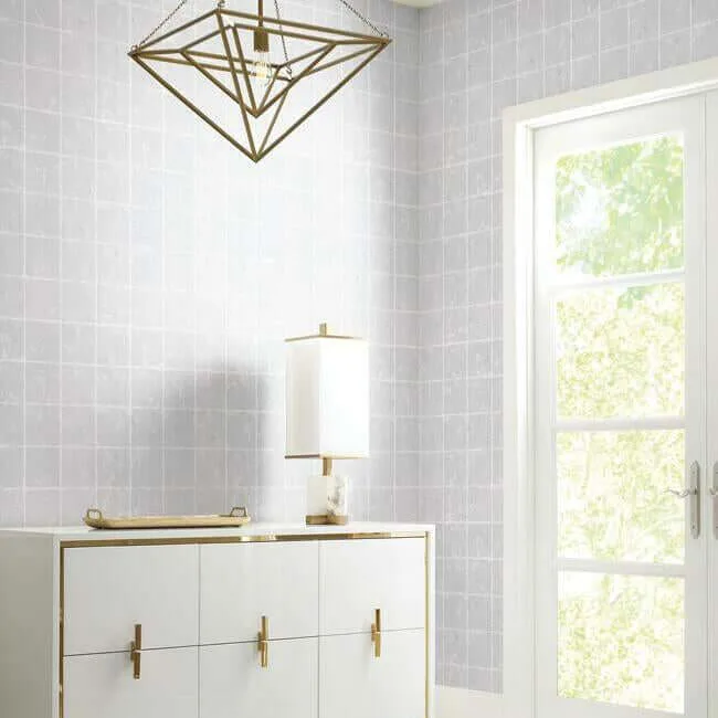 Ronald Redding Metal Leaf Squares - Silver Wallpaper | Buy Online Ronald Redding Metal Leaf Squares wallpaper, color Silver, SKU KT2103
