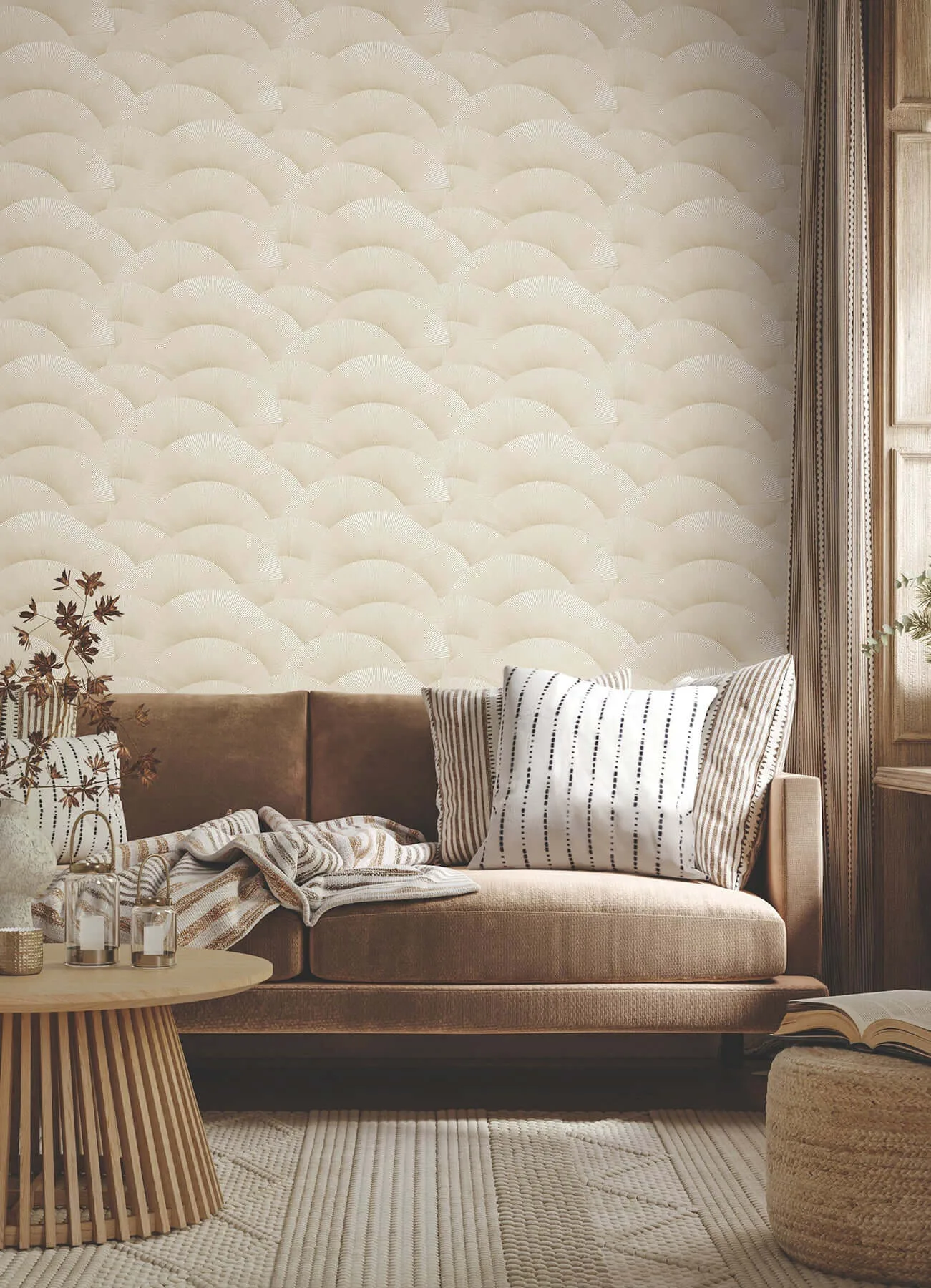 Ronald Redding Morning Shell wallpaper, color Cream & Gold, SKU ZA8021