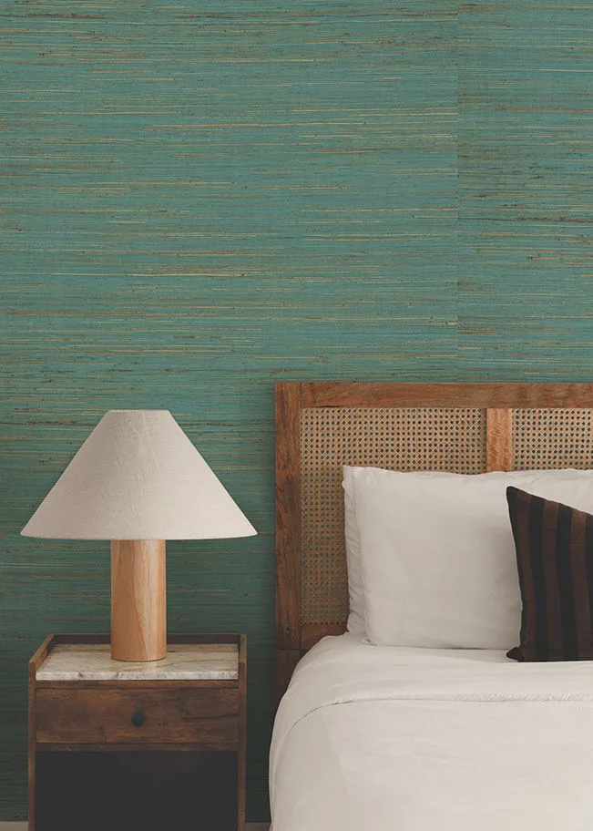 Ronald Redding Multicolored Hemp wallpaper, color Aqua, SKU GRL88487