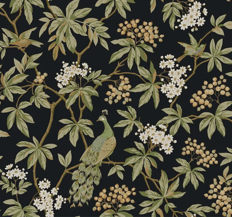 Ronald Redding Peacock Estate wallpaper, color Black, SKU MX9662