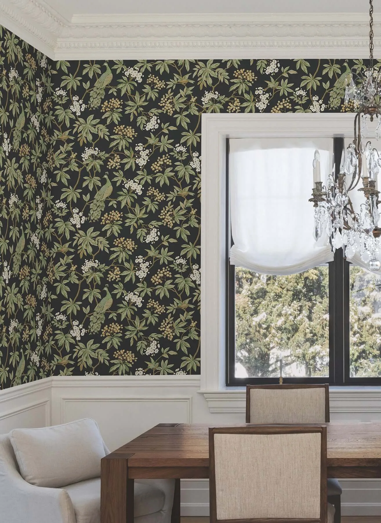 Ronald Redding Peacock Estate wallpaper, color Black, SKU MX9662