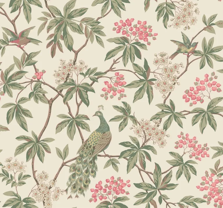 Ronald Redding Peacock Estate wallpaper, color Cream, SKU MX9665