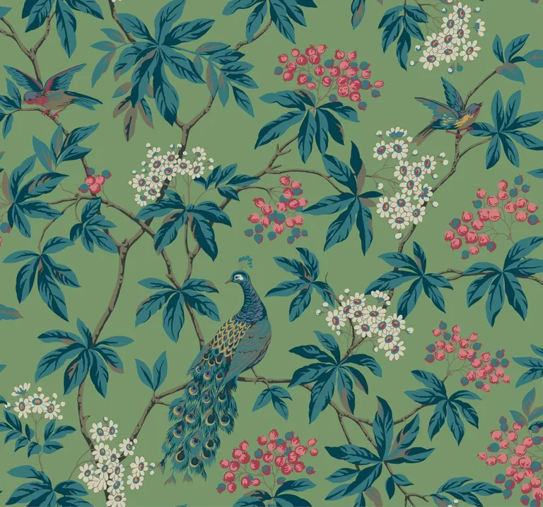 Ronald Redding Peacock Estate wallpaper, color Green, SKU MX9664