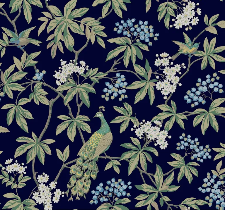 Ronald Redding Peacock Estate wallpaper, color Navy, SKU MX9661