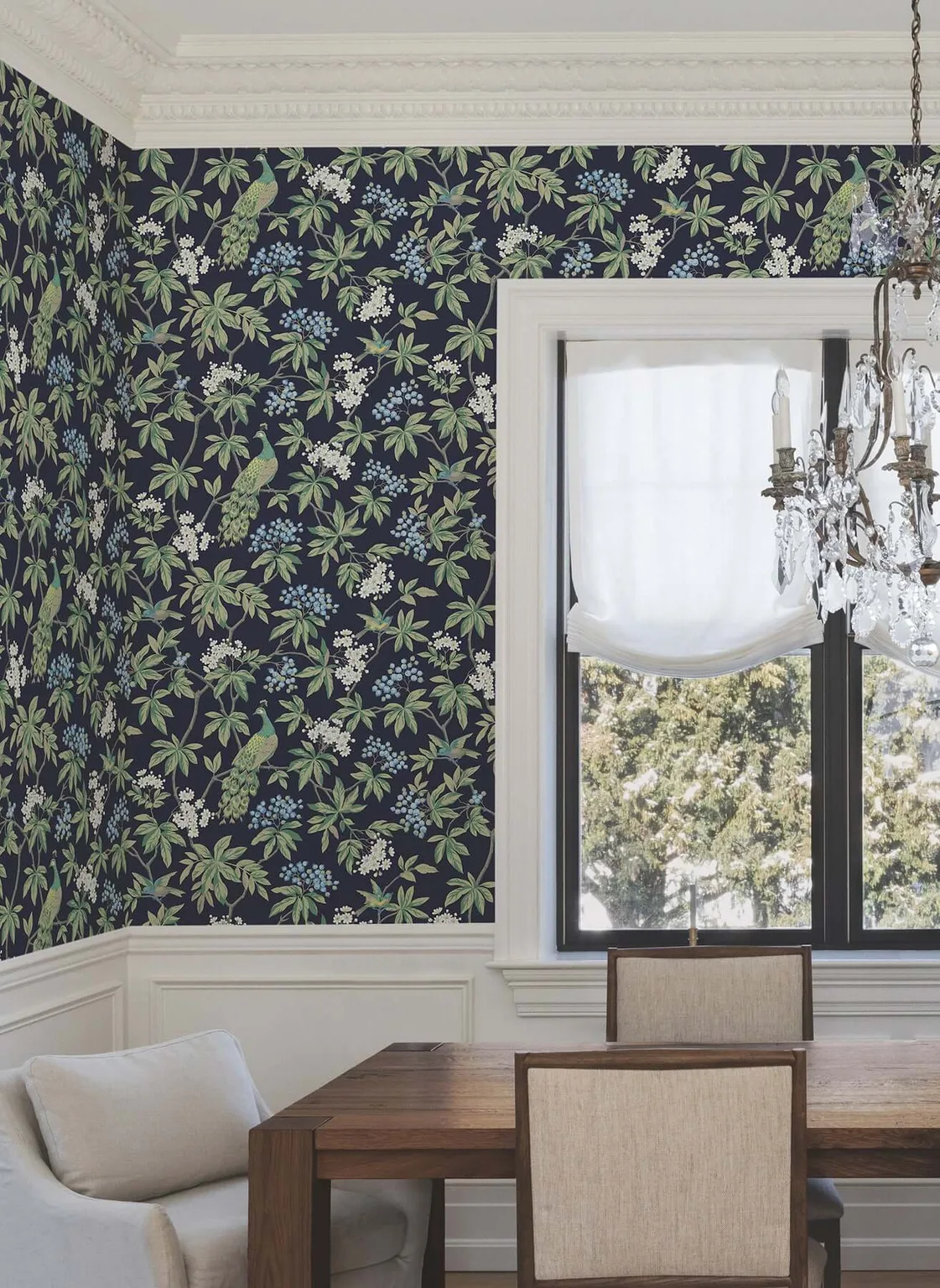 Ronald Redding Peacock Estate wallpaper, color Navy, SKU MX9661
