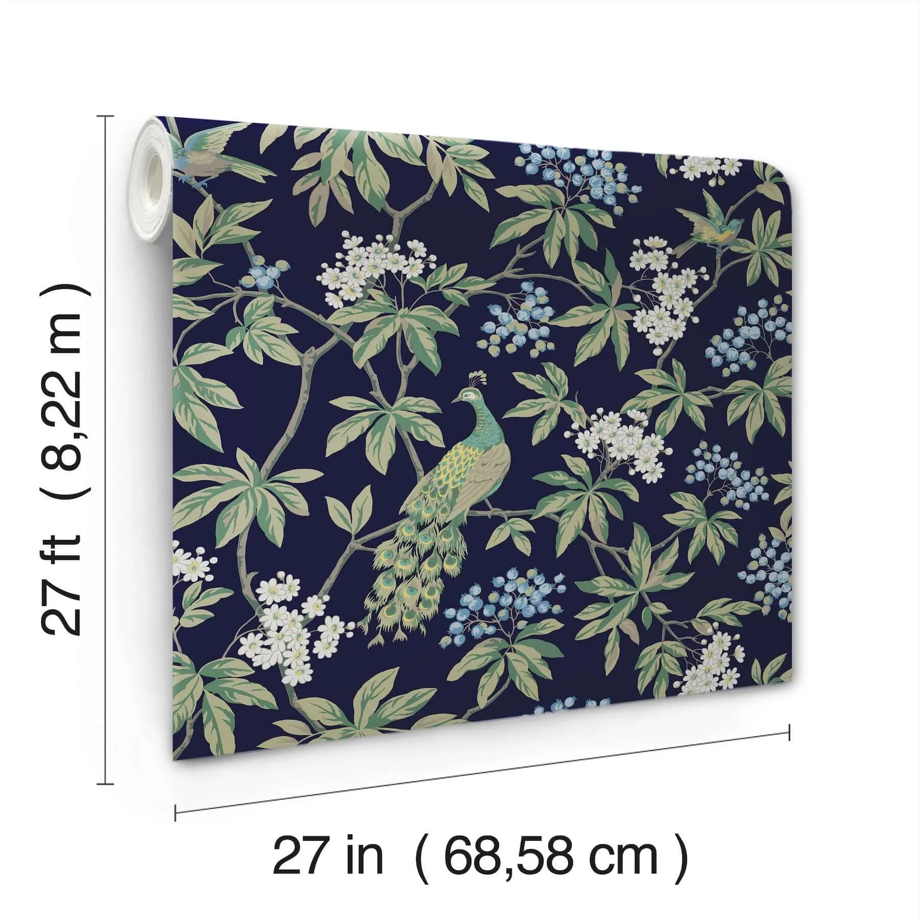 Ronald Redding Peacock Estate wallpaper, color Navy, SKU MX9661