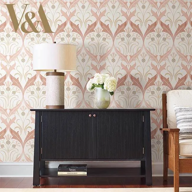 Ronald Redding Pine Cone Ribbon - Blush Wallpaper | Buy Online Ronald Redding Pine Cone Ribbon wallpaper, color Blush, SKU AC9175