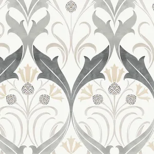 Ronald Redding Pine Cone Ribbon wallpaper, color Charcoal Metallic, SKU AC9174