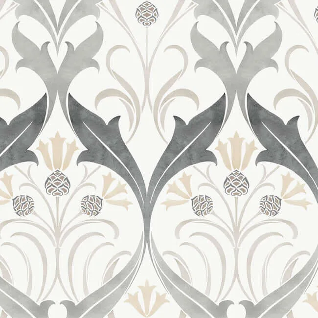 Ronald Redding Pine Cone Ribbon wallpaper, color Charcoal Metallic, SKU AC9174