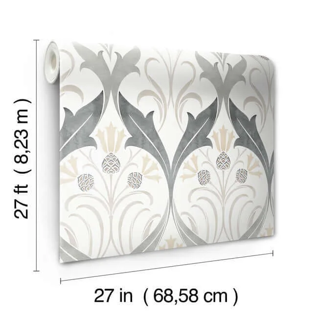 Ronald Redding Pine Cone Ribbon - Charcoal Metallic Wallpaper | Buy Online Ronald Redding Pine Cone Ribbon wallpaper, color Charcoal Metallic, SKU AC9174