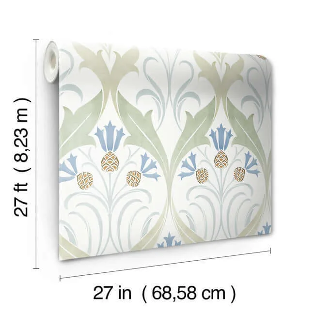 Ronald Redding Pine Cone Ribbon - Green & Blue Metallic Wallpaper | Buy Online Ronald Redding Pine Cone Ribbon wallpaper, color Green & Blue Metallic, SKU AC9173