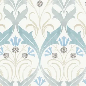 Ronald Redding Pine Cone Ribbon wallpaper, color Teal, SKU AC9171