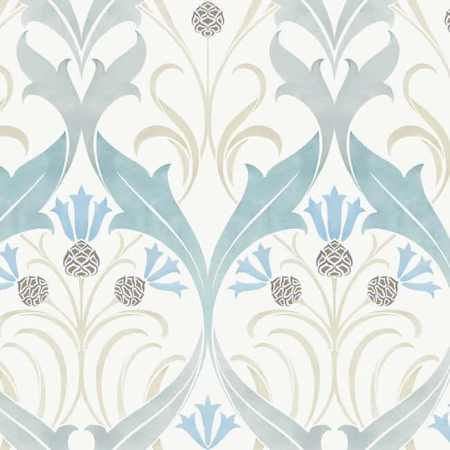 Ronald Redding Pine Cone Ribbon wallpaper, color Teal, SKU AC9171