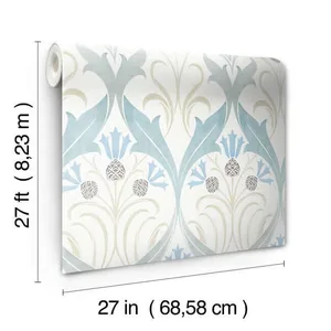 Ronald Redding Pine Cone Ribbon wallpaper, color Teal, SKU AC9171