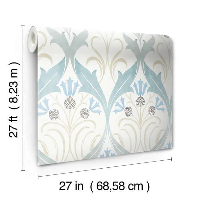 Ronald Redding Pine Cone Ribbon - Teal Wallpaper | Buy Online Ronald Redding Pine Cone Ribbon wallpaper, color Teal, SKU AC9171