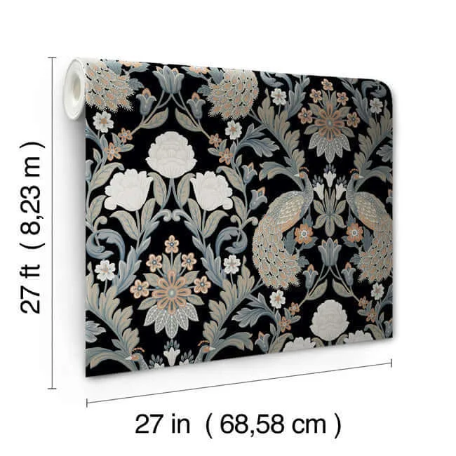 Ronald Redding Plume Dynasty - Black Wallpaper | Buy Online Ronald Redding Plume Dynasty wallpaper, color Black, SKU AC9101
