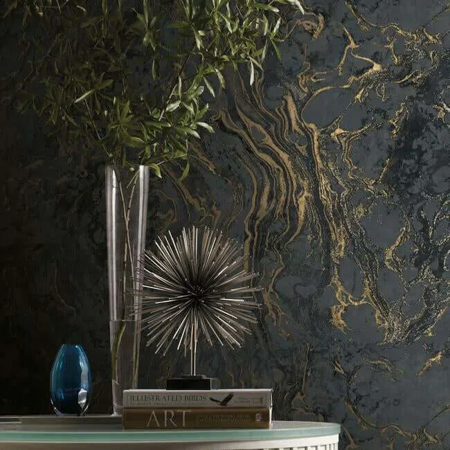 Ronald Redding Polished Marble wallpaper, color Black, SKU KT2224
