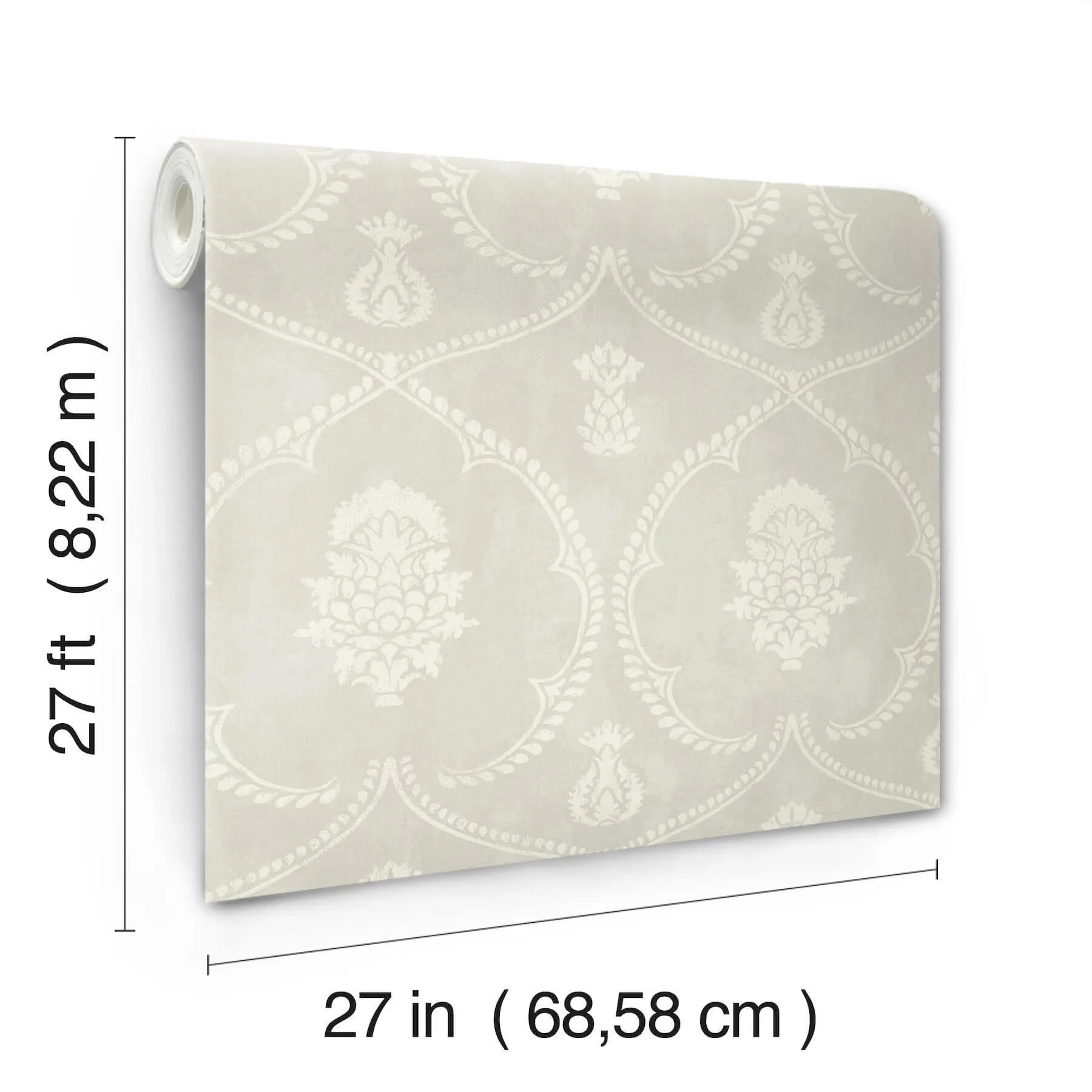 Ronald Redding Royal Damask wallpaper, color Soft Grey, SKU MX9642