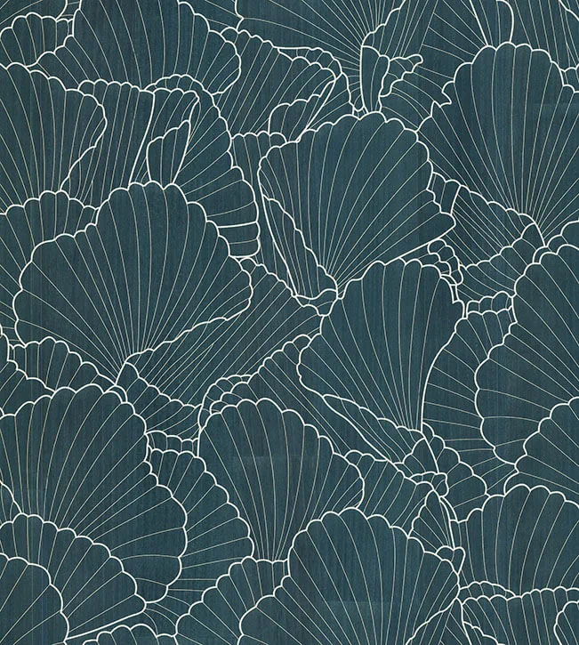 Ronald Redding Shell Wood Veneer wallpaper, color Navy Metallic, SKU YGL7000