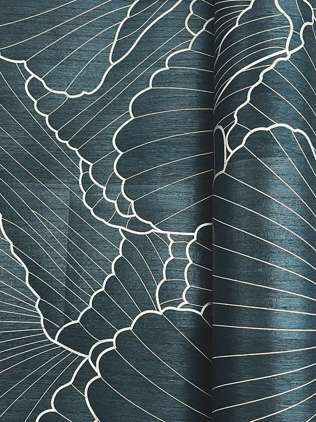 Ronald Redding Shell Wood Veneer wallpaper, color Navy Metallic, SKU YGL7000