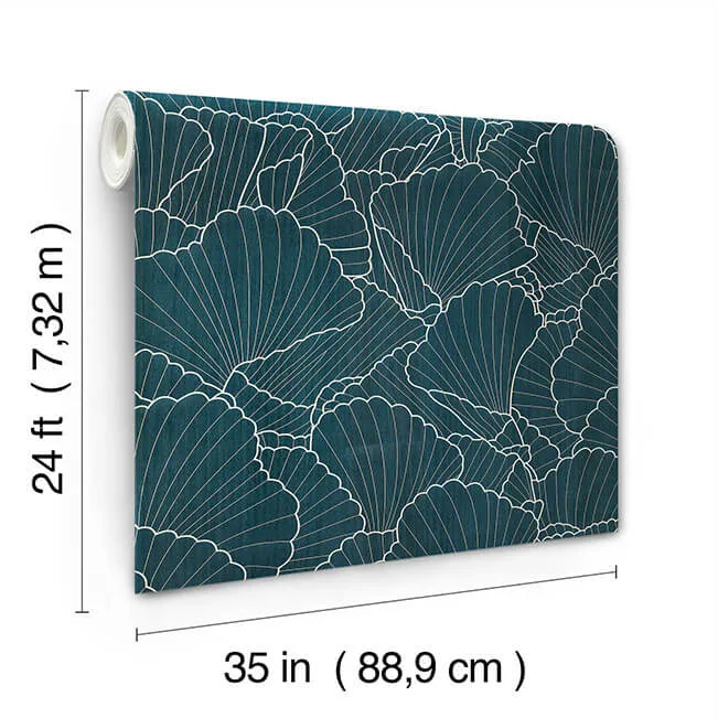 Ronald Redding Shell Wood Veneer wallpaper, color Navy Metallic, SKU YGL7000