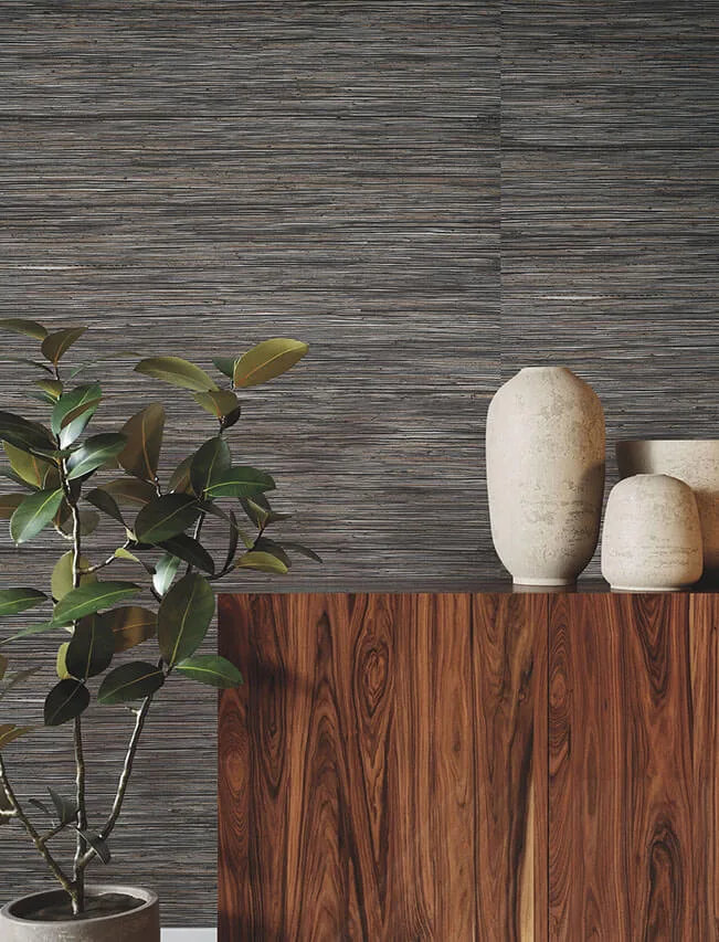 Ronald Redding Shimmering Hemp wallpaper, color Black / Silver, SKU YGL7077