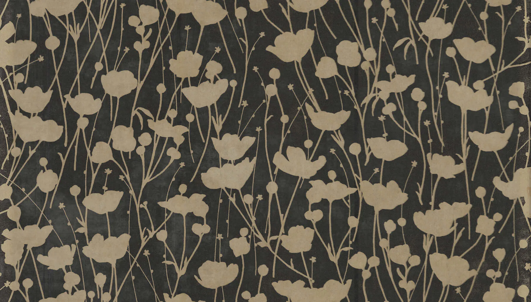 Ronald Redding Shimmering Poppies wallpaper, color Black & Gold, SKU ZA8066