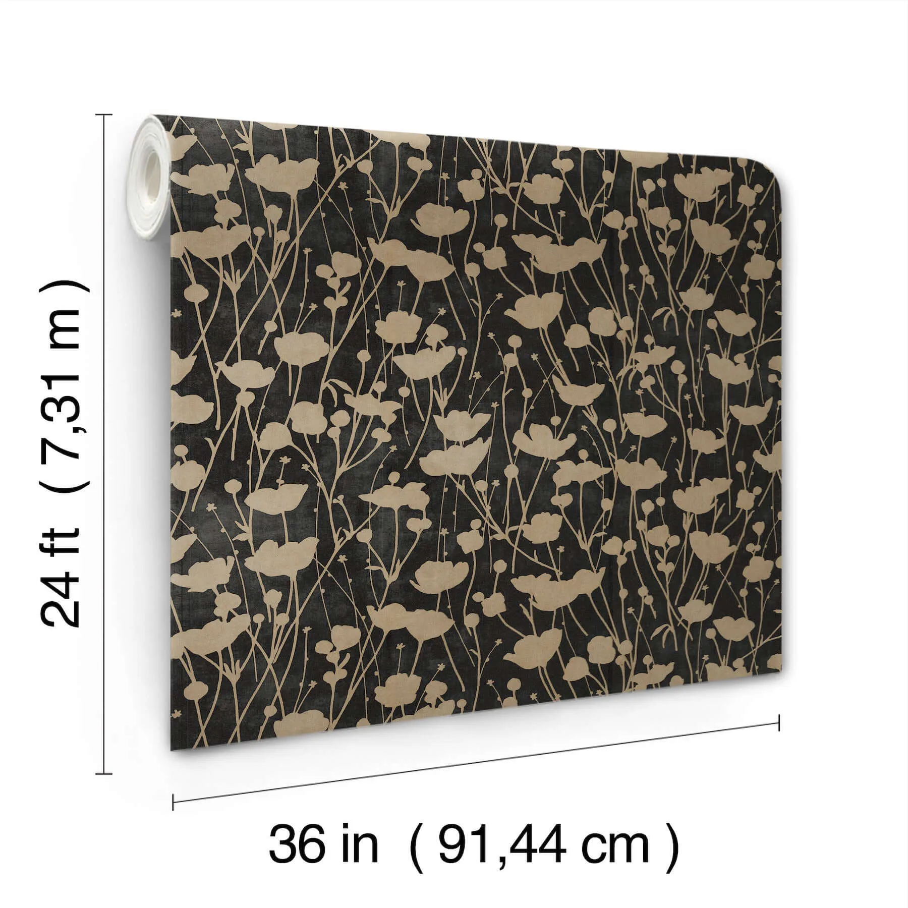 Ronald Redding Shimmering Poppies - Black & Gold Wallpaper | Buy Online Ronald Redding Shimmering Poppies wallpaper, color Black & Gold, SKU ZA8066
