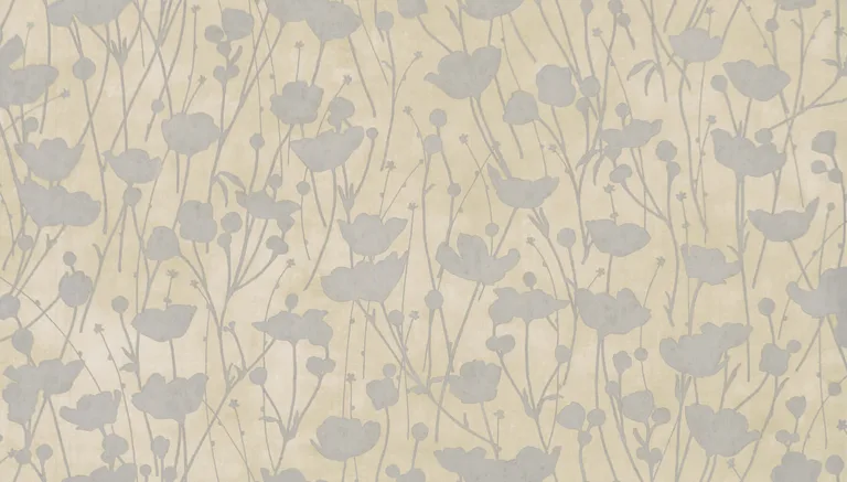 Ronald Redding Shimmering Poppies wallpaper, color Cream & Silver, SKU ZA8067
