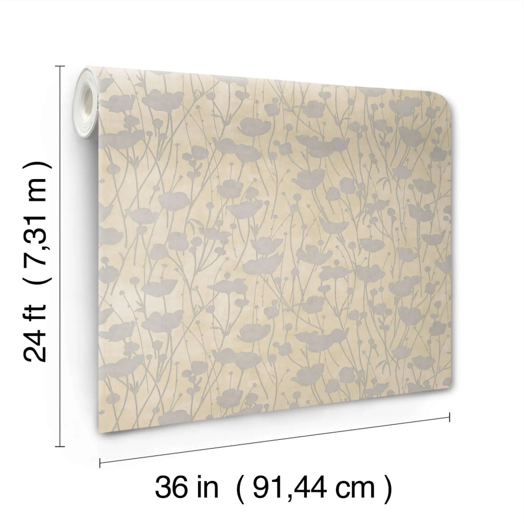 Ronald Redding Shimmering Poppies - Cream & Silver Wallpaper | Buy Online Ronald Redding Shimmering Poppies wallpaper, color Cream & Silver, SKU ZA8067