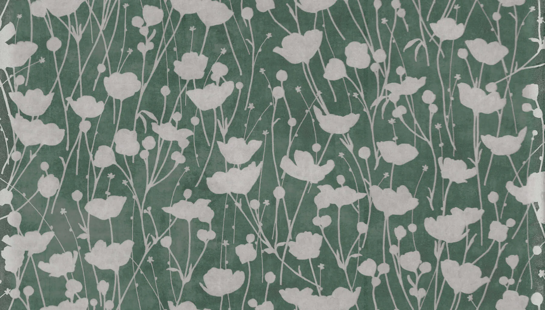 Ronald Redding Shimmering Poppies wallpaper, color Green & Silver, SKU ZA8068