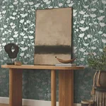 Ronald Redding Shimmering Poppies wallpaper, color Green & Silver, SKU ZA8068