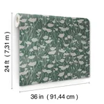 Ronald Redding Shimmering Poppies wallpaper, color Green & Silver, SKU ZA8068