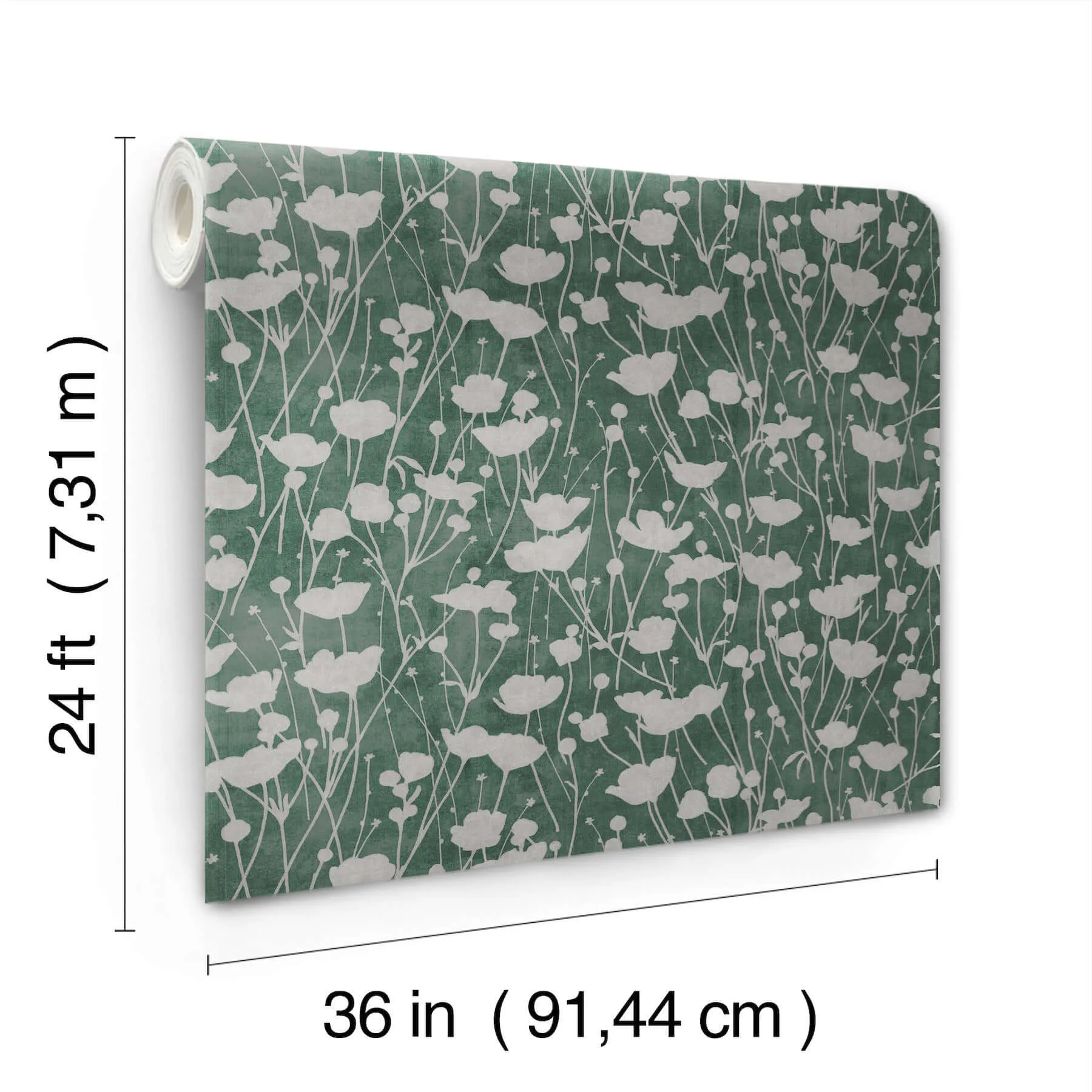 Ronald Redding Shimmering Poppies wallpaper, color Green & Silver, SKU ZA8068