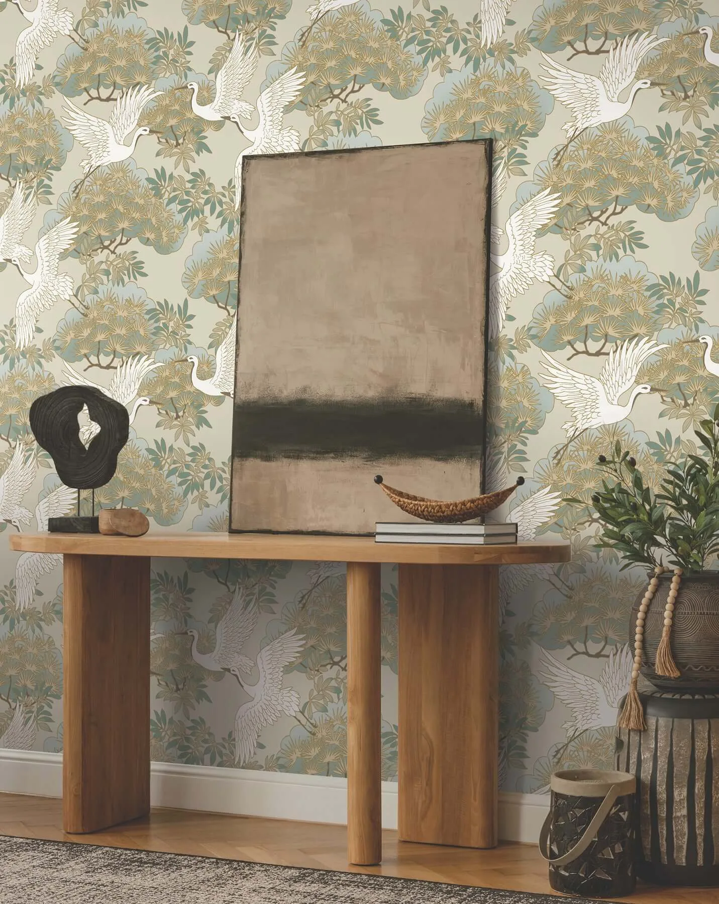 Ronald Redding Sprig & Heron - Beige Wallpaper | Buy Online Ronald Redding Sprig & Heron wallpaper, color Beige, SKU ZA8009