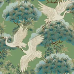Ronald Redding Sprig & Heron - Green Wallpaper | Buy Online Ronald Redding Sprig & Heron wallpaper, color Green, SKU ZA8008