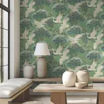 Ronald Redding Sprig & Heron - Green Wallpaper | Buy Online Ronald Redding Sprig & Heron wallpaper, color Green, SKU ZA8008