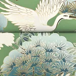 Ronald Redding Sprig & Heron - Green Wallpaper | Buy Online Ronald Redding Sprig & Heron wallpaper, color Green, SKU ZA8008