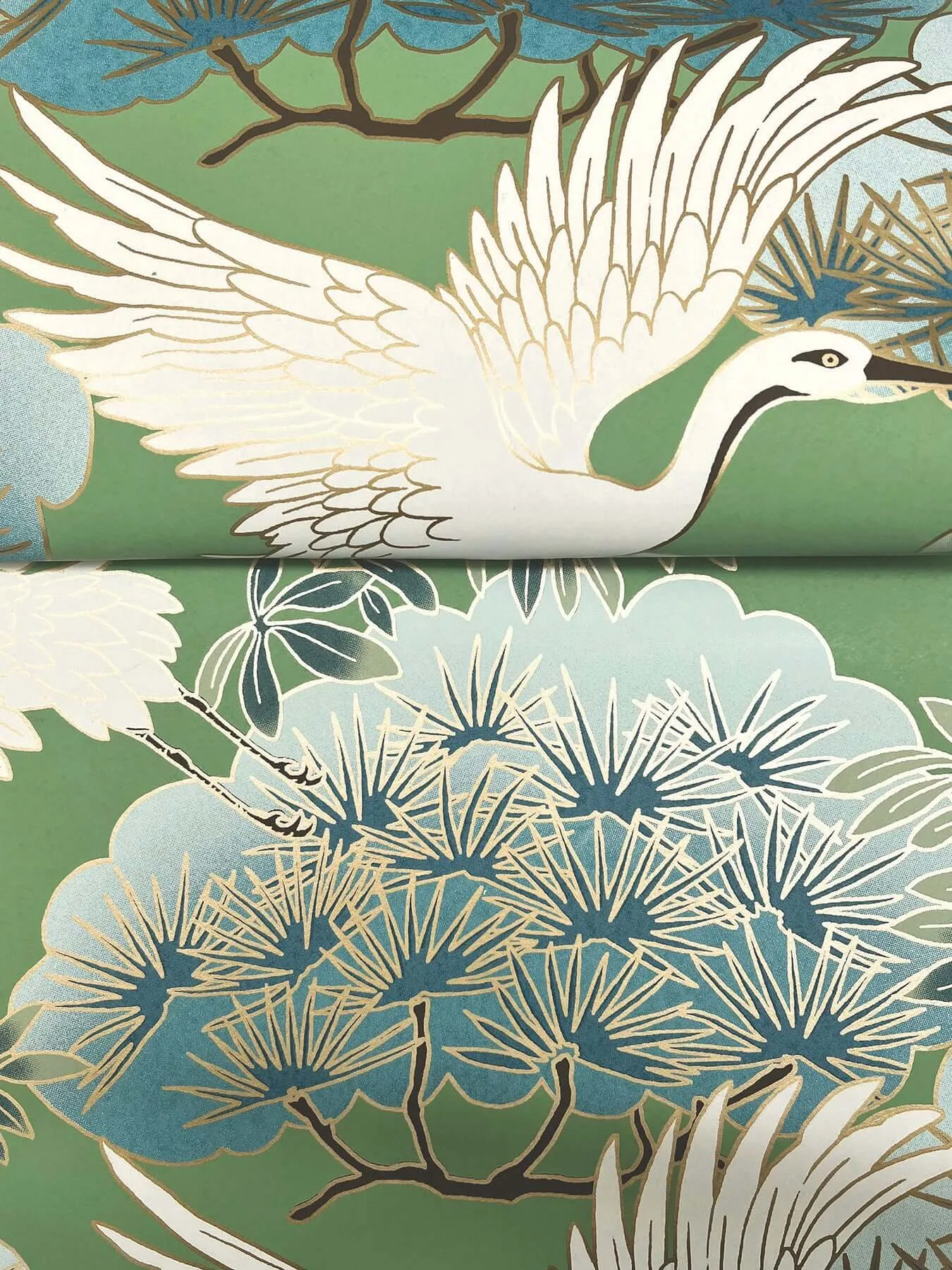 Ronald Redding Sprig & Heron - Green Wallpaper | Buy Online Ronald Redding Sprig & Heron wallpaper, color Green, SKU ZA8008