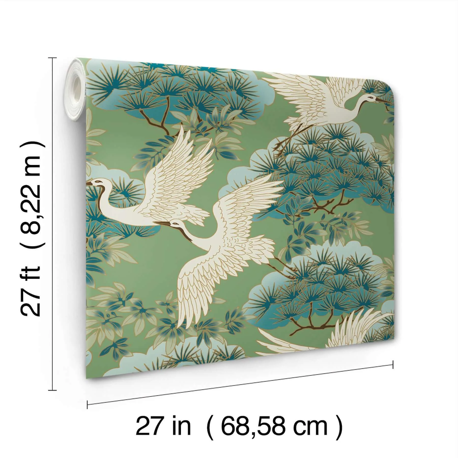 Ronald Redding Sprig & Heron - Green Wallpaper | Buy Online Ronald Redding Sprig & Heron wallpaper, color Green, SKU ZA8008