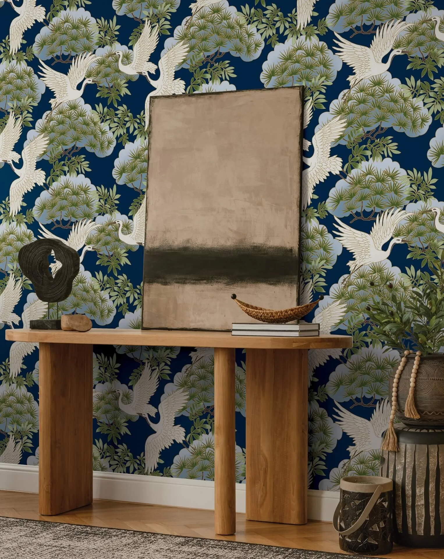 Ronald Redding Sprig & Heron - Navy Wallpaper | Buy Online Ronald Redding Sprig & Heron wallpaper, color Navy, SKU ZA8007