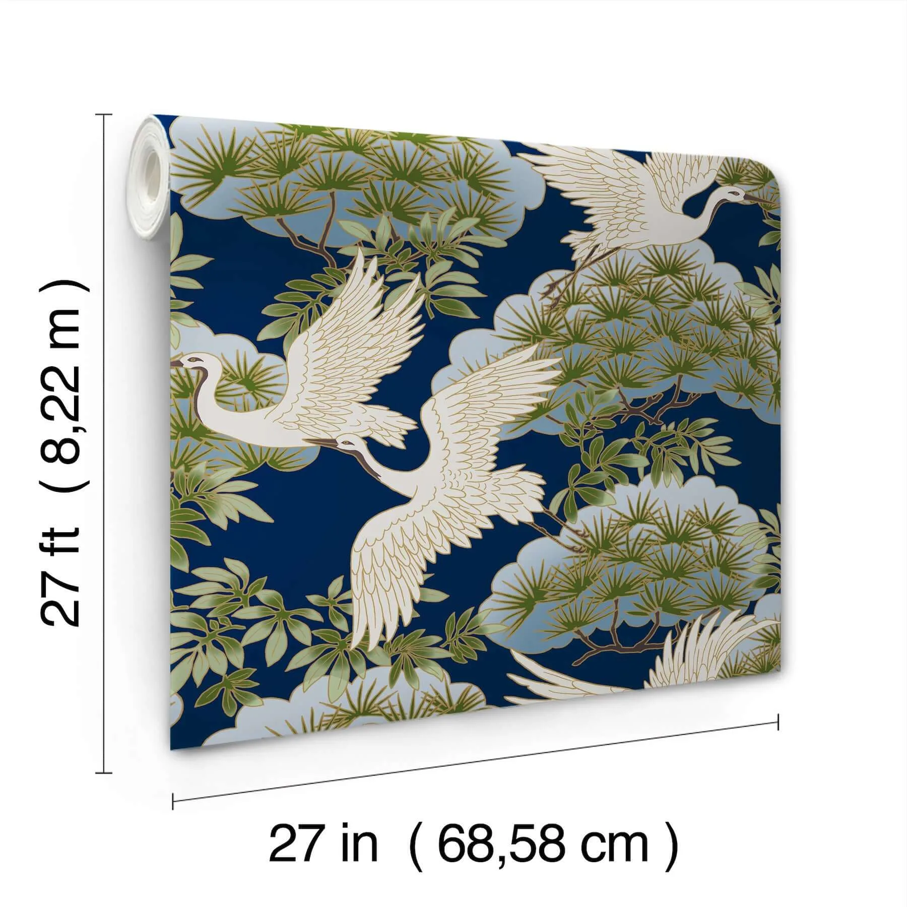 Ronald Redding Sprig & Heron - Navy Wallpaper | Buy Online Ronald Redding Sprig & Heron wallpaper, color Navy, SKU ZA8007