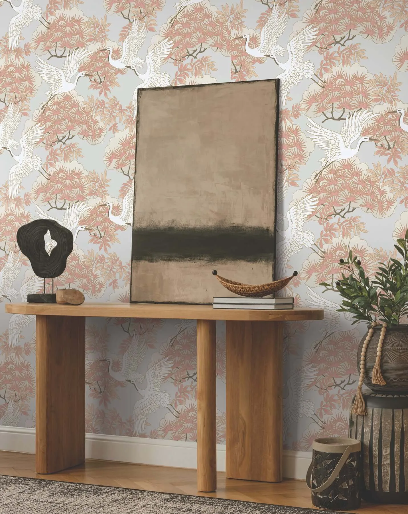 Ronald Redding Sprig & Heron - Coral Wallpaper | Buy Online Ronald Redding Sprig & Heron wallpaper, color Coral, SKU AF6590