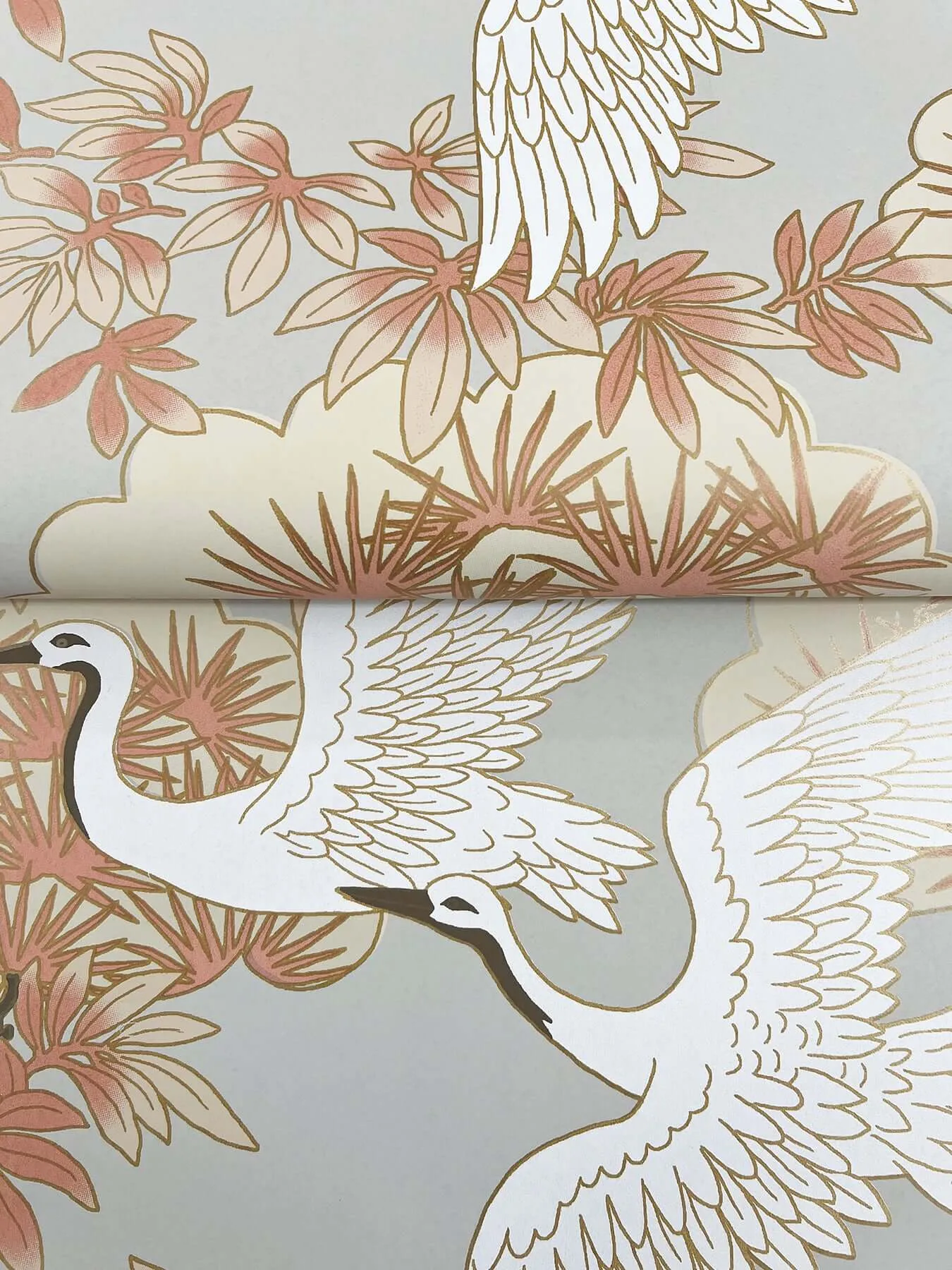 Ronald Redding Sprig & Heron - Coral Wallpaper | Buy Online Ronald Redding Sprig & Heron wallpaper, color Coral, SKU AF6590