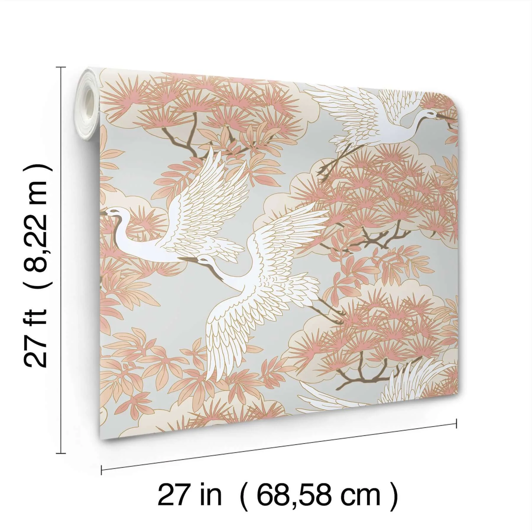 Ronald Redding Sprig & Heron - Coral Wallpaper | Buy Online Ronald Redding Sprig & Heron wallpaper, color Coral, SKU AF6590